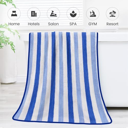 JML Bath Towels, Pack of 4, 30"x60", Large, Cabana Stripe Blue - Image 7