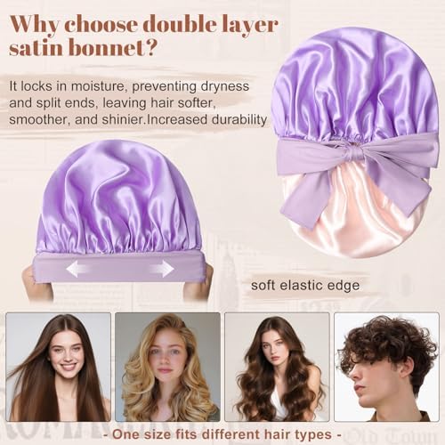 CHLINS Double Layer Satin Bonnet for Sleeping, Hair Bonnet for Curly Hair - Image 3