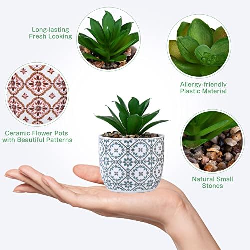 Artificial Plants Succulent Flowers in Ceramic Planter 2 Pack Small Fake Plants Potted for Home Office Desk Decor Farmhouse Living Room Bedroom Shelves Decoration - Image 3