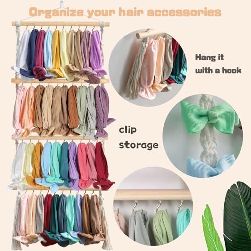 ALinmo Headband Holder Head Bands Organizer for Girls, Baby Headbands Hair Accessories Organizer Storage Wall Hanging Decor for Nursery Toddler Girls Room - Image 3