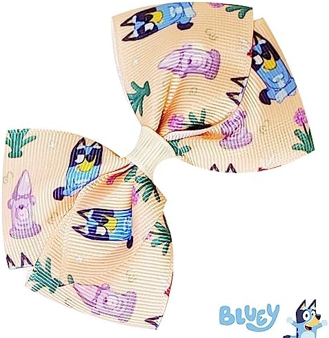 Bluey Kids Hair Bows - Hair Accessories Gift Set - Bluey Hair Bow - 7 Pcs 4 Inch Bow Bundle - HairBows for Girls - Different Bluey print on each clip - Alligator Clip - Ages 3 + - Image 5