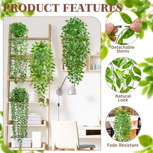 Palonu 4Pcs Artificial Hanging Plants with Cascading Faux Vines - Image 3