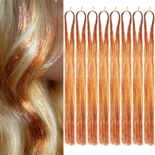 Hair Tinsel 8 Packs 1600 Strands 50 Inch Tinsel Hair Extensions Heat Resistant Glitter Sparkling Shinny Fairy Hair Accessories for Women(Copper, 50Inch) by Sala