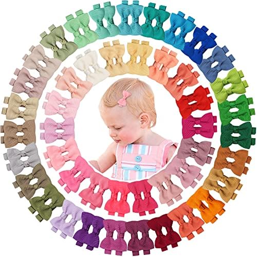CLLOT Hair Clip 90PCS, Baby Girls Fully Lined Baby Bows Hair Pins Tiny 2' Hair Bows Alligator Clips for Infants Toddlers in Pairs - Image 2