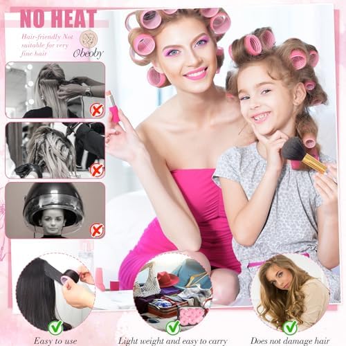 4 Sizes Self-Grip Hair Rollers Set for Long, Short Hair and Bangs - 50 Pcs with Clips (25mm, 36mm, 48mm, 60mm), Pink - Image 5