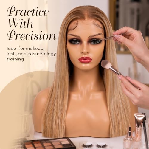 Realistic Female Mannequin Head with Shoulders – Lifelike Cosmetology Manikin Display Bust for Wigs, Jewelry, Necklaces, Hats, Sunglasses, Scarves & Makeup Practice. (Brown red Lip) - Image 6