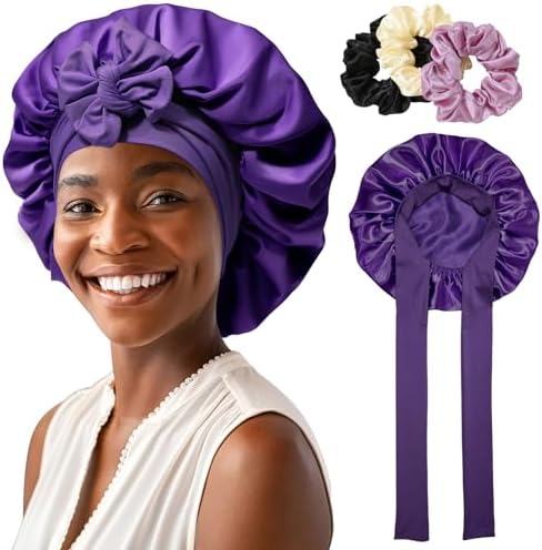 AWAYTR 2-Layer Satin Hair Bonnet, Tie Band Sleep Cap for Women by AWAYTR