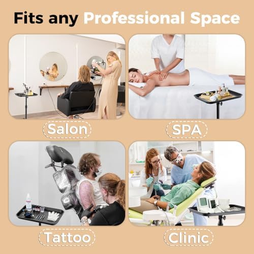 37" Black Salon Tray on Wheels, Adjustable Rolling Cart for Spa - Image 6