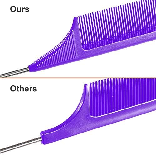 Leinuosen 3 Pack Rat Tail Comb Carbon Fiber,Purple - Image 4