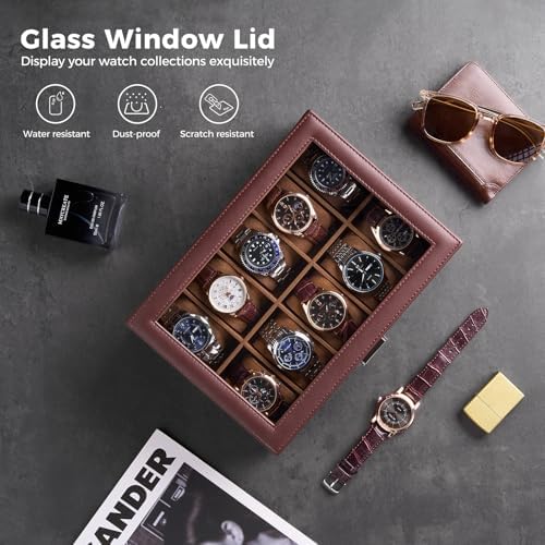 ProCase Watch Box, 10 Slot Mens Watch Display Case, Espresso - Image 4