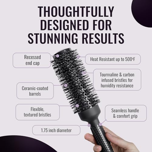 ERGO Ceramic Ionic Round Brush for Blow Out - Salon Quality Hair Brushes for Women - Roller Brush for Blow Drying, Wet and Dry Hair Styling, Volumizing Hair Care - ER43: 1.75" - Image 4