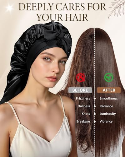 AWAYTR Long Satin Bonnet for Sleeping, Women Two-Tone Reversible Sleep Cap - Image 5