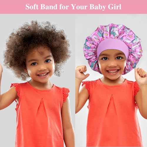 3pcs Satin Bonnets for Kids Sleeping, Cute Hair Bonnet with Scrunchies for Girls Curly Hair, A - Image 4