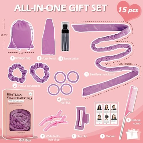 Heatless Curls Overnight Headband, 70'' No Heat Hair Curlers for Medium Long Hair, Purple - Image 6