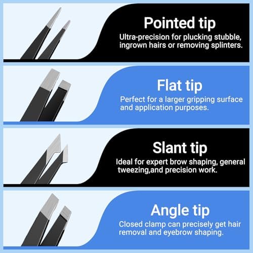 TsMADDTs Tweezers Set, 8 in 1 Eyebrow Trimmer Scissors, Tweezers for Women Facial Hair, Razor, Brush with Travel Bag, Tweezers Set for Women and Men, Professional Shaping Grooming Kit - Image 3