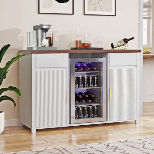 GDLF 53.2" Coffee Bar Cabinet with Fridge Space,Fluted Sideboard,White by GDLFGoodLife