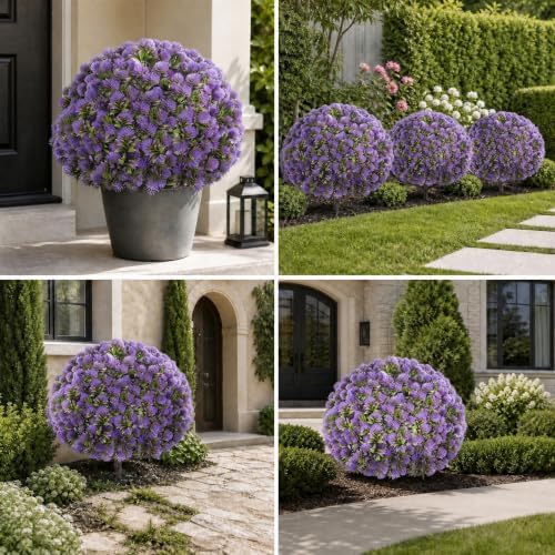 25.6'' Artificial Purple Dandelion Topiary Ball Trees for Outdoor Planters - Image 6