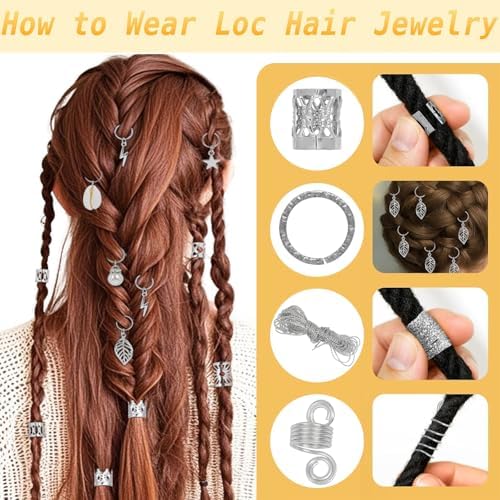 259 Pcs Hair Jewelry for Braids,Gold Hair Accessories for Women,Loc Jewelry for Hair Dreadlock Metal Hair Charms Braids Rings Cuffs Clips for Dreadlock Accessories Extensions Decorations Silver - Image 6
