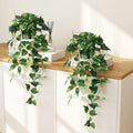 Artificial Hanging Plants with Pots - 33" Fake Pothos Silk Greenery for Indoor Outdoor, Realistic Faux Plants Potted for Shelves Bedroom Bathroom Trailing Plant, Dark Green 2 Pack by Unknown