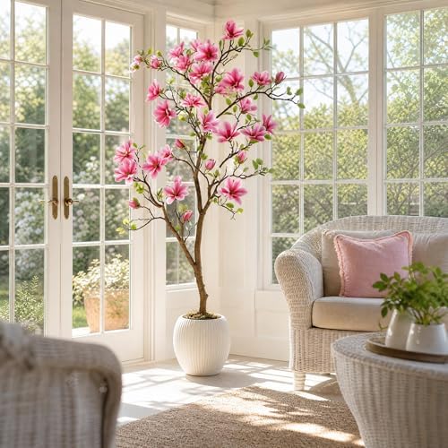Artificial Magnolia Tree with Soft Pink Blooms, 5FT,Lifelike Faux Magnolia Tree in Pot, Silk Artificial Flowering Tree for Indoor Home Decor, Living Room, Office, Bedroom, Entryway - Image 5