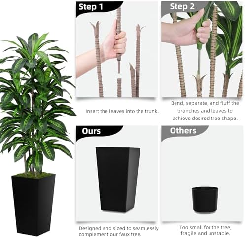 ASTIDY Artificial Plant 5FT Dracaena Fake Tree with White Tall Planter - Image 5