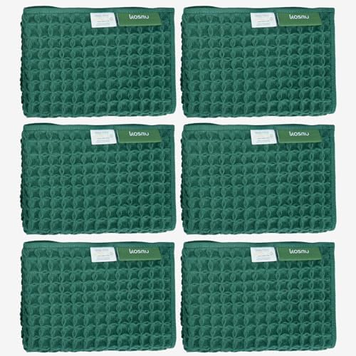 Luxury Organic Japanese Cotton Waffle Bath Towel | Thick, Absorbent, Quick Dry Bathroom Towels for Shower, Sauna, Onsen| Hotel & Spa Quality, Gift-Ready (Forest Green, Face Towel (6 Pack)) by KOSMU