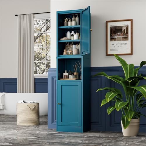 YAUWOH 2-Door Metal Storage Cabinet, Tall Slim Pantry Organizer with 3 Adjustable Shelves (120LBS/Shelf), Anti-Tipping Waterproof Cabinet for Bathroom/Kitchen/Home Office/Small Spaces,(1PC,Blue) - Image 6