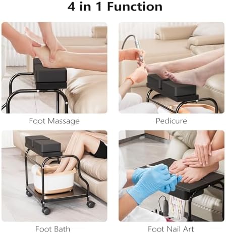 OmySalon Pedicure Cart Foot Bath Trolley, Portable Salon Nail Esthetician Rolling Cart, Adjustable Manicure & Foot Massage Stool w/PU Cushion, Locking Wheels, for Spa, Salon & Home (Black) - Image 5