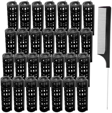 28PCS Plastic Hair Rollers Set 1.5cm/0.6in Heatless Rollers Hair Curlers Self Grip Rollers Tools for DIY Hairdressing Hair Salon(Black) by MOODKEYbrand