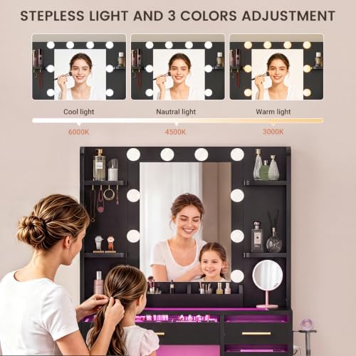 35.4" Makeup Vanity Desk with Mirror and Lights, Glass Top, 3 Drawers - Image 6