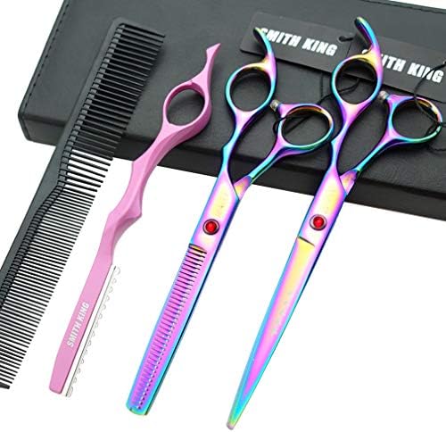 7.0 Inches Professional hair cutting thinning scissors set with razor (Rainbow) by Smithking