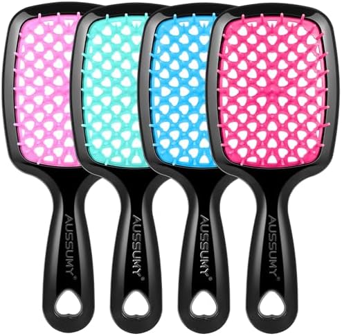 4 Pack Vented Detangling Hair Brush - Detangler Hairbrush with Soft Bristles for Effortless Tangle Free - Ideal for Wet Dry or Curly Damaged Hair for Women Men Kids by Aussumy