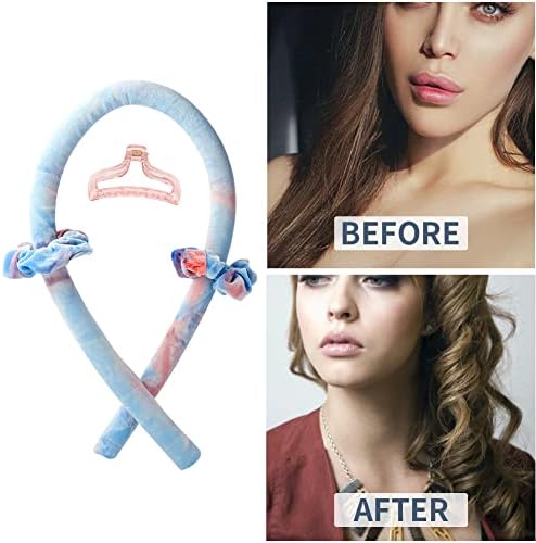 Heatless Curling Rod Headband No Heat Silk Ribbon Curling Rod Hair Roller Curls with Hair Claw Clip Lazy Natural Soft Wave DIY Hair Rollers Styling Tool for Sleep in Overnight (Cai) - Image 2