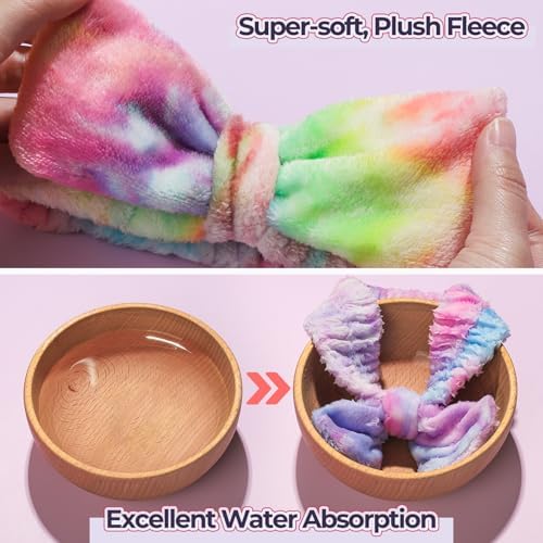 LEOBRO 3pcs Spa Headbands, and 3pcs Hair Srunchies, Hot Pink/Rainbow/Violet - Image 6