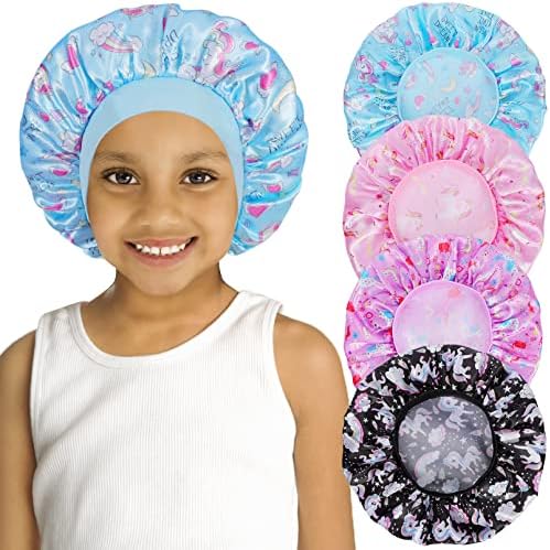 4PCS Kids Satin Bonnet Child Sleeping Cap, Soft Silk Bonnet, Unicorn by COCPOK