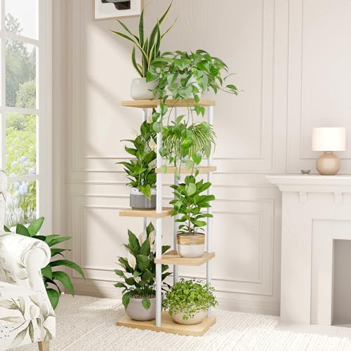 Bamworld Plant Stand 5 Tier Corner Shelf for Multiple Plants White - Image 2