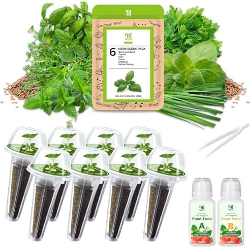 Herb Seed Pod Kit With Basil Mint Thyme Mixed, Grow Anything Seed Starter Pod Kit for Hydroponics Growing System with Plant Food, Seeds Included Genovese Basil, Italian Parsley, Oregano, Chive (8-Pod) by HiHOYA
