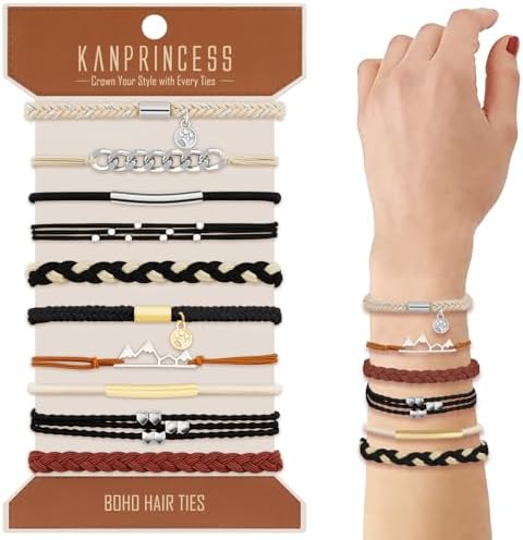 KANPRINCESS 10Pcs Boho Hair Tie Bracelet, Elastic Ponytail Bands for Women - Image 2