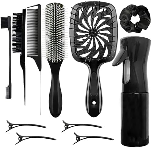 11-Piece Hair Brush Set with Detangling Brush and Hair Spray Bottle, Black by Unknown