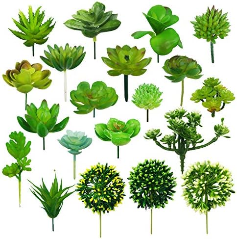Woohome 20 PCS Artificial Succulent Plants, Green Fake Succulent, Unpotted Faux Succulent Assortment in Flocked Blue in Different Type for Birthday Home Decor Indoor Wall Garden DIY by Woohome