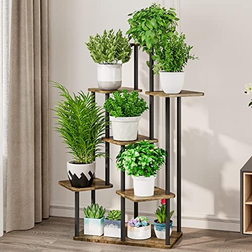 AZERPIAN 7 Tier Tall Plant Stand Indoor Corner Tiered Shelf Metal MDF Board - Image 2