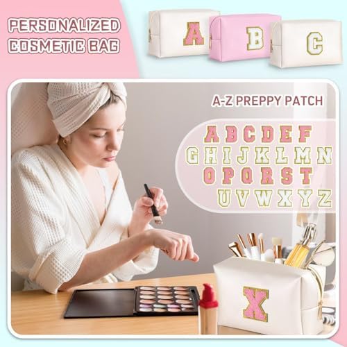 TOPEAST Preppy Stuff Cute Makeup Bag Small Cosmetic Bag Travel Toiletry Bag, Personalized Birthday Wedding Gifts for Mom Teacher Friends Bridesmaids, Preppy Travel Stuff for Girls (Pearly White N) - Image 3