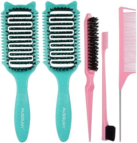 2 Pack Curl Defining Brush – With 3 Styling Tools for Effortlessly Detangles Shaping & Define Natural Curly Waves & Coils – For Women & Men Wet or Dry Hair - Reduces Frizz & Adds Shine by Aussumy