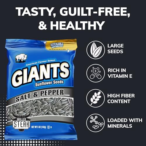 GIANTS Salt & Pepper Sunflower Seeds - Sunflower Seeds Bulk, Cracked Pepper Sunflower Seeds to Eat, Flavored Healthy Snack with 8g Protein Per Serving - 5 oz Bags (Pack of 3) - Image 6