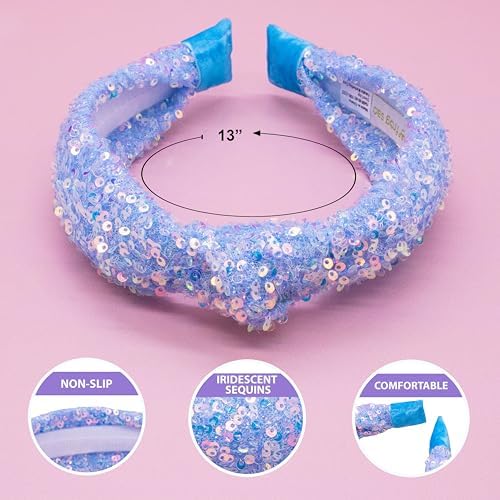 FROG SAC Sequin Knot Headband for Girls, Blue Knotted Hair Bands Accessories for Kids, Sparkly Iridescent Little Girl Headbands, Cute Fashion Hairbands for Tweens Stocking Stuffers for Children - Image 4