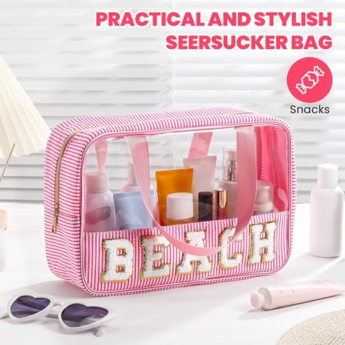 Sanwuta Clear Seersucker Beach Bag, Pink - Image 4