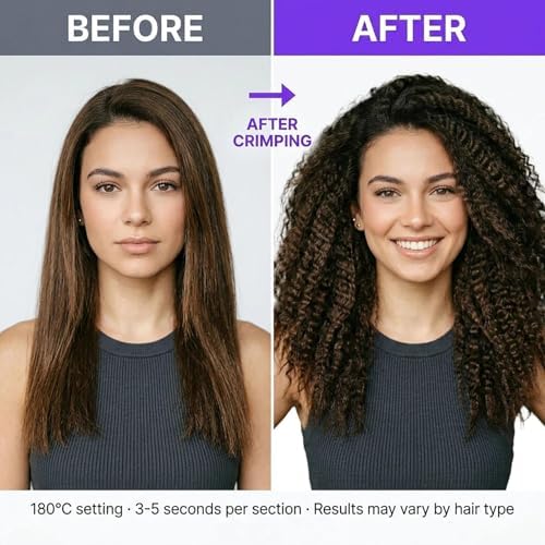 DSHOW Crimping Iron Hair Crimper for Hair-Volumizing Crimper with Titanium Ceramic Plates, 5 Temp Settings (140C-220C), Hair Crimping Tool for Fluffy Volume and Texture, Auto Off, Dual Voltage [Black] - Image 2