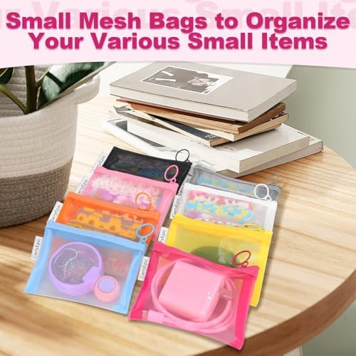 Mini Mesh Pouches(8 Pack), Small Mesh Bags with Zipper Nylon Makeup Pouches Bag Cosmetic Pouch Travel Purse Organizer Insert Diaper Inside Bag Organizers Home Organizing Size See Through Cute Colors - Image 4