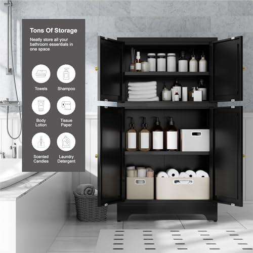 Bevivog Black Metal Locker Cabinet with 4 Doors, Metal Sideboard Cabinet Coffee Bar Storage Accent Cabinets for Home Office, Kitchen Living Room, Hallway, Entryway - Image 6