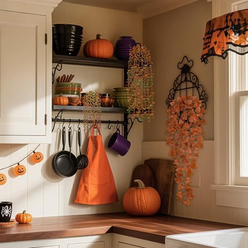 Der Rose 4 Pack Fake Fall Plants Hanging Orange Vines for Fall Wall Decor - Image 6